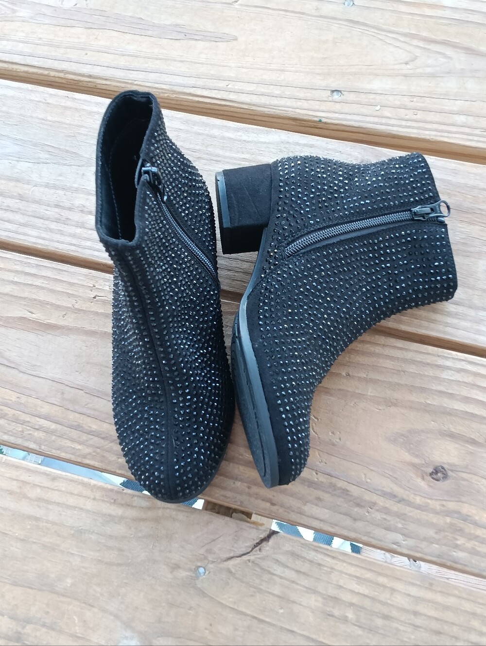Kid’s Black Rhinestone Zip Ankle Boots